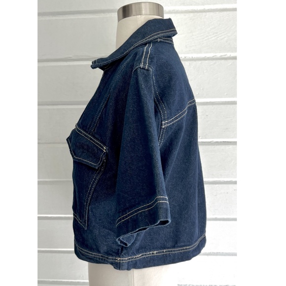 ZARA Z1975 New Cropped Short Sleeve Denim Shirt - NWT! - L - Picture 8 of 13